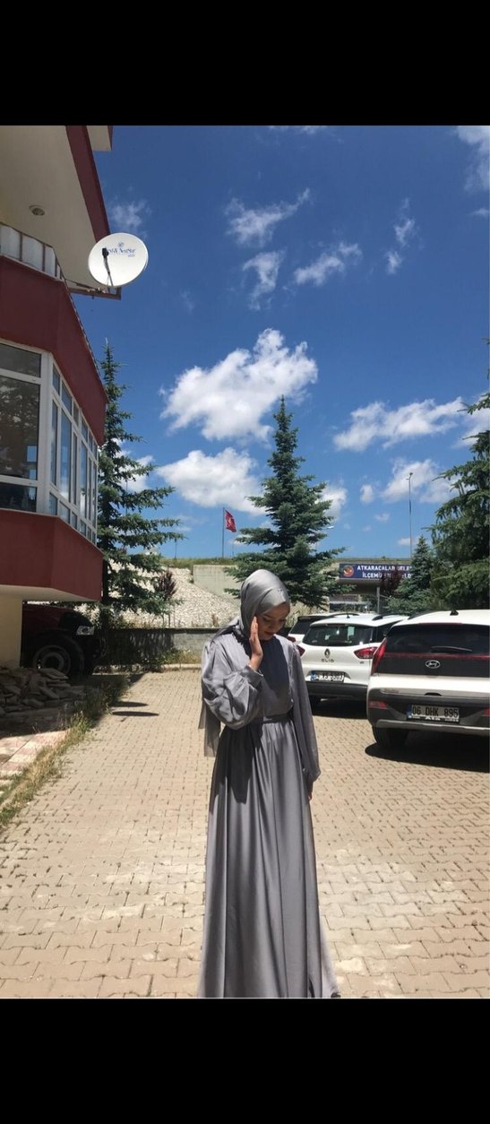 Uzun Gri Drapeli Kadın Elbise - Görsel 2