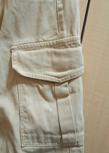 kargo cepli krem rengi kot pantolon - Görsel 5