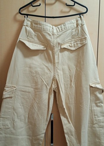 kargo cepli krem rengi kot pantolon - Görsel 6