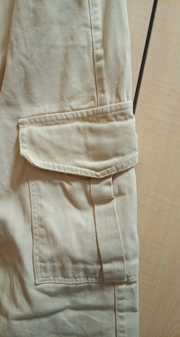 kargo cepli krem rengi kot pantolon - Görsel 5