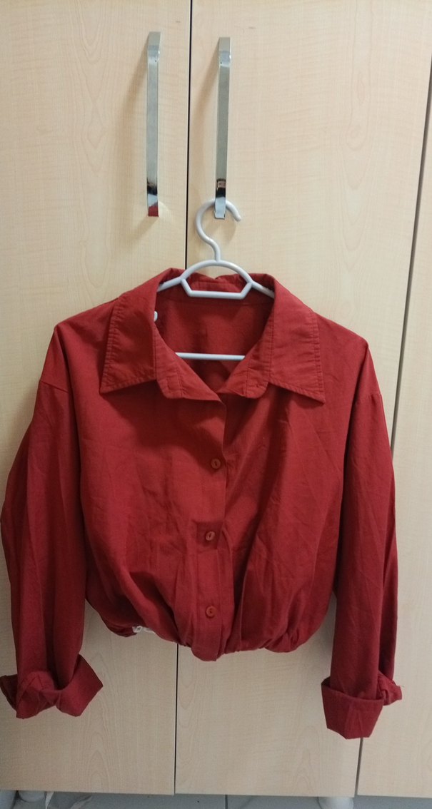 Kırmızı Düğmeli Vintage Kadın Gömlek - Görsel 5