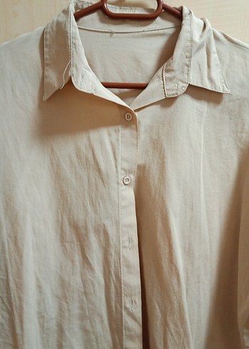 Düğmeli Bej Kadın Gömlek - Görsel 4