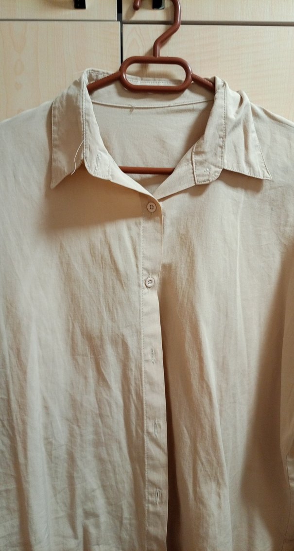 Düğmeli Bej  Kadın Gömlek - Görsel 4