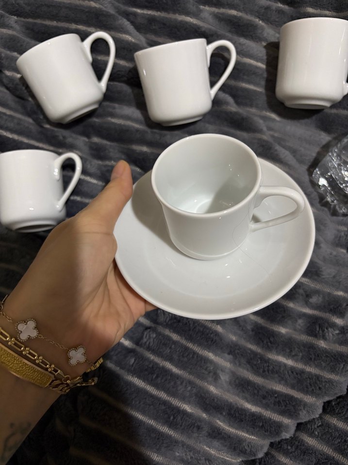 Beyaz Seramik Kulplu Fincan Seti - Görsel 2