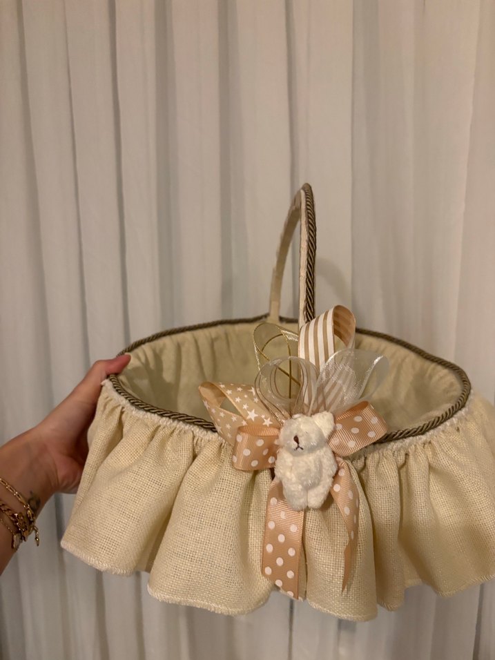 Bej Fırfırlı Sepet ve Depolama Çantası - Görsel 2