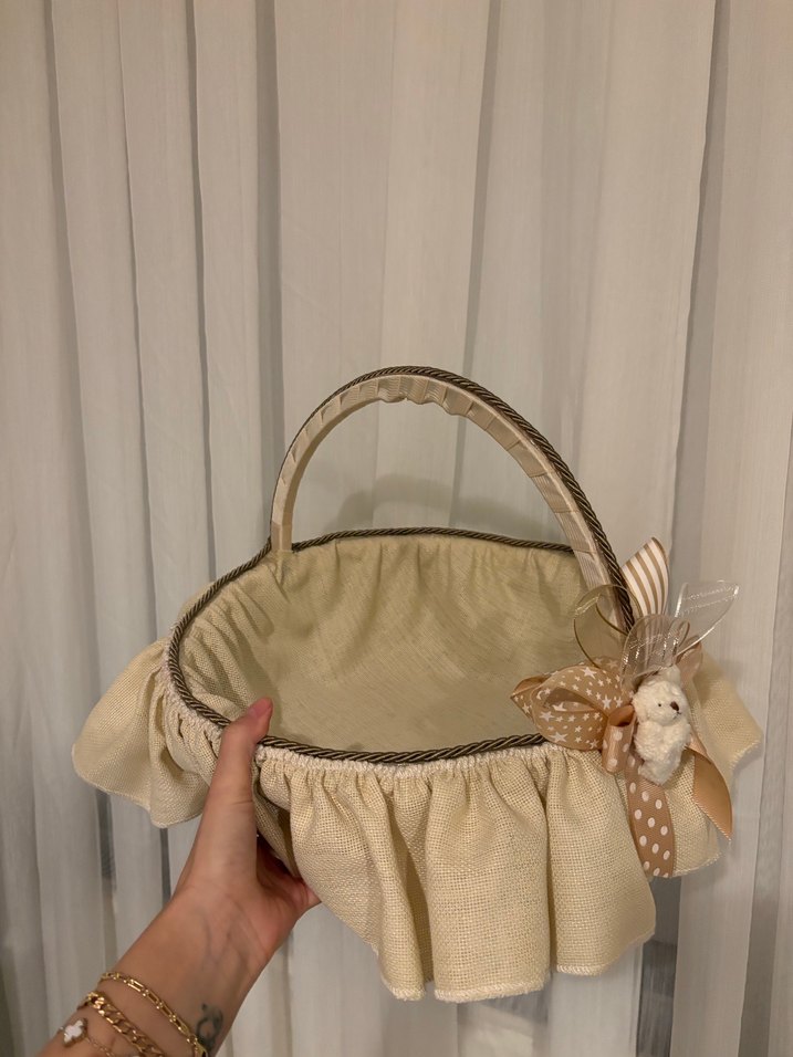 Bej Fırfırlı Sepet ve Depolama Çantası - Görsel 3