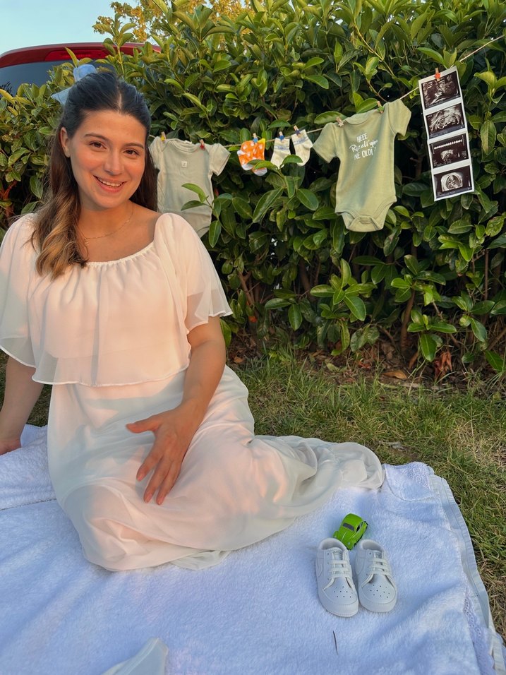 Beyaz Bohem Hamile Elbise - Görsel 2