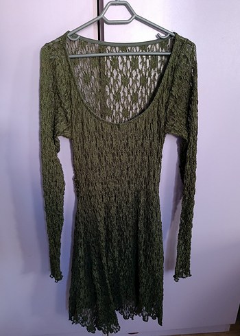 Yeşil Dantel Uzun Kollu elbise - Görsel 2