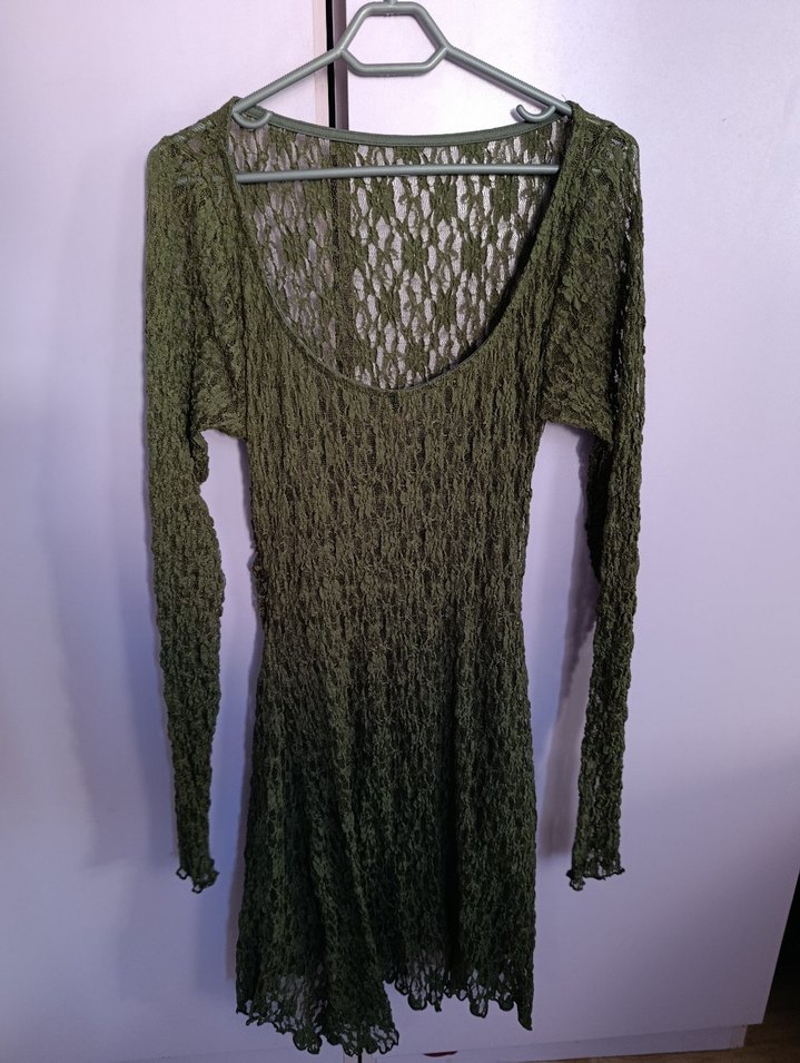 Yeşil Dantel Uzun Kollu elbise - Görsel 2