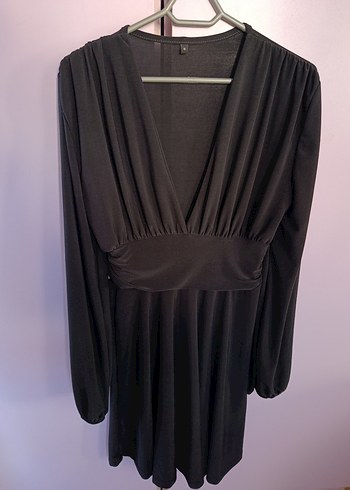 V Yakalı Uzun Siyah Gotik Elbise - Görsel 2