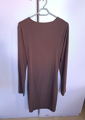 Kahverengi Drapeli Midi Elbise - Görsel 2