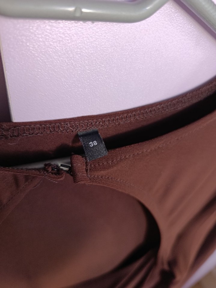 Kahverengi Drapeli Midi Elbise - Görsel 3