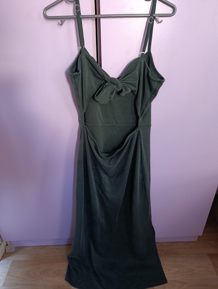 Yeşil Midi Sade Kadın Elbise - Görsel 2