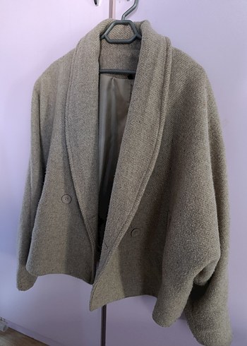 Bej Yün Düğmeli Midi oversize Ceketi - Görsel 2