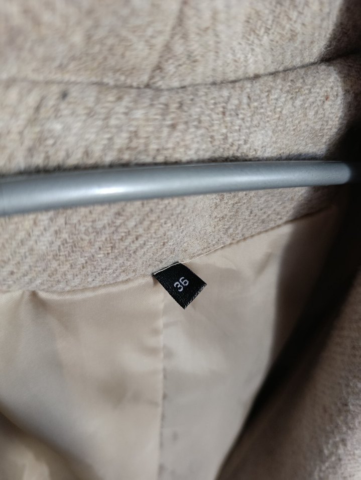 Bej Yün Düğmeli Midi oversize Ceketi - Görsel 3