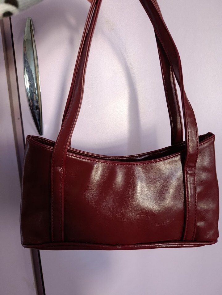 Bordo Deri Minimalist Kadın Çanta - Görsel 3