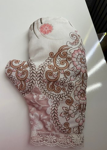 Nakışlı Beyaz Fırın Eldiveni ve Tutacak Seti - Görsel 2