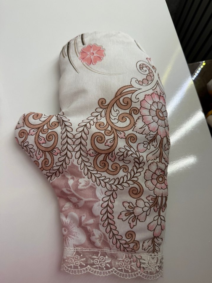 Nakışlı Beyaz Fırın Eldiveni ve Tutacak Seti - Görsel 2