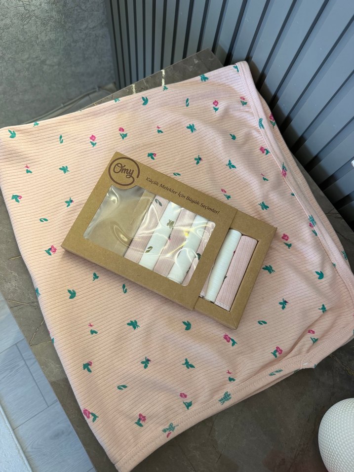 Pembe Pastel Desenli pamuklu Bebek battaniyesi yada kundak - Görsel 2