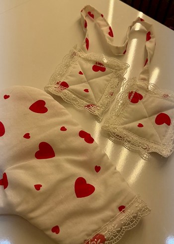 Nakışlı Kalp Desenli Fırın Eldiveni ve Tutacak - Görsel 4