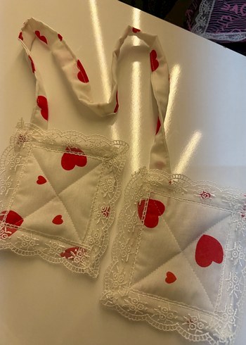 Nakışlı Kalp Desenli Fırın Eldiveni ve Tutacak - Görsel 2