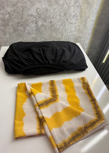 Sarı Batik Desenli Yastık Kılıfı ve lastikli çarşafı - Görsel 2