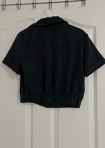 Düğmeli Siyah Keten Kadın Gömlek - Görsel 3