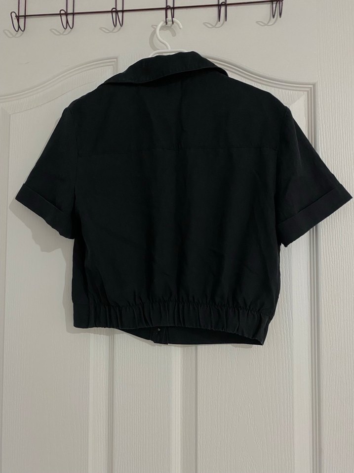 Düğmeli Siyah Keten Kadın Gömlek - Görsel 3