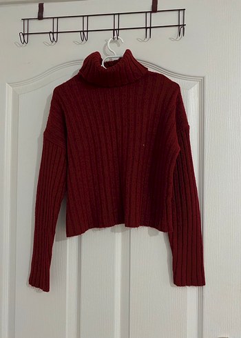 Bordo Kadın Triko Boğazlı Kazak - Görsel 2