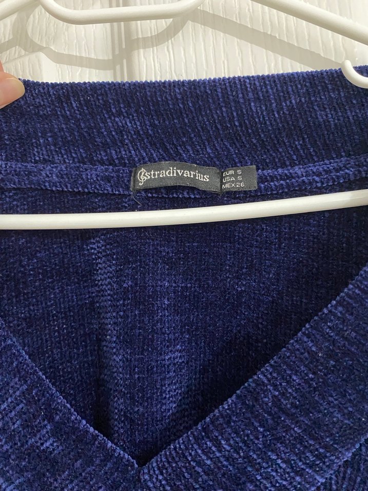 Kadın Lacivert V Yaka Uzun Kollu Triko Kazak - Görsel 2