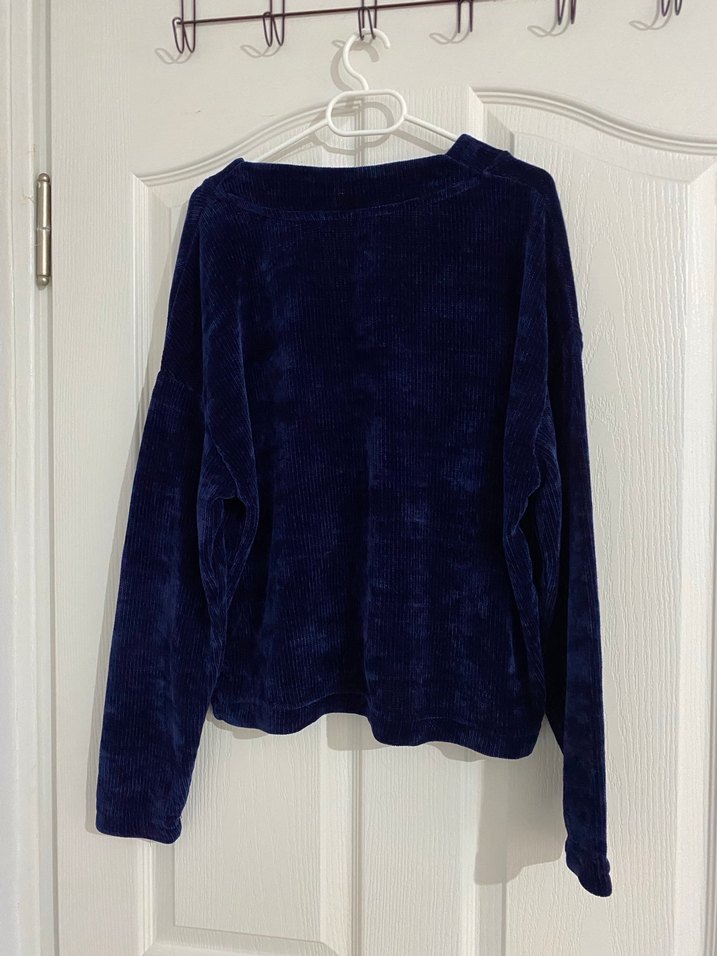 Kadın Lacivert V Yaka Uzun Kollu Triko Kazak - Görsel 3