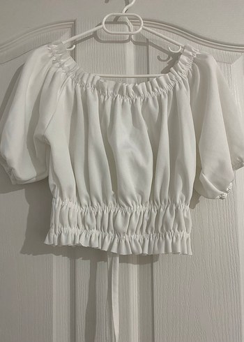 Beyaz Keten Fırfırlı Kadın Bluz - Görsel 2