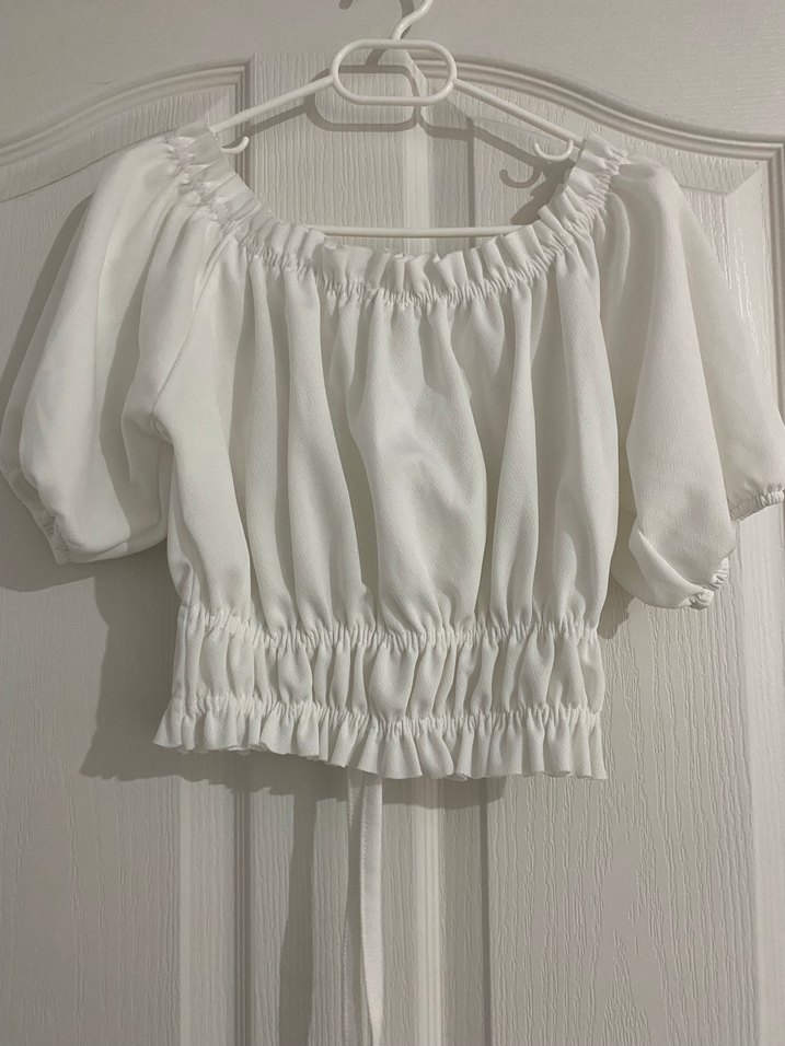 Beyaz Keten Fırfırlı Kadın Bluz - Görsel 2