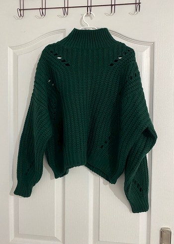 Kadın Bohem Stil Yeşil Triko Balıkçı Yaka Kazak - Görsel 2