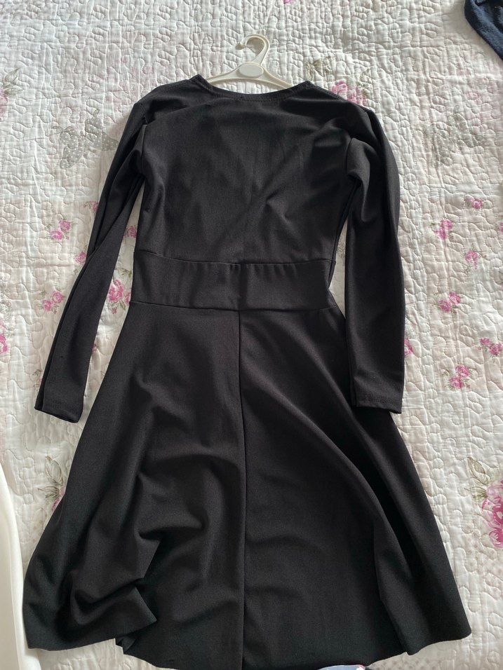 Uzun Kollu Siyah V Yakalı Uzun Elbise - Görsel 3