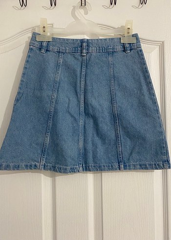 Düğmeli Mavi Denim Mini Etek - Görsel 3