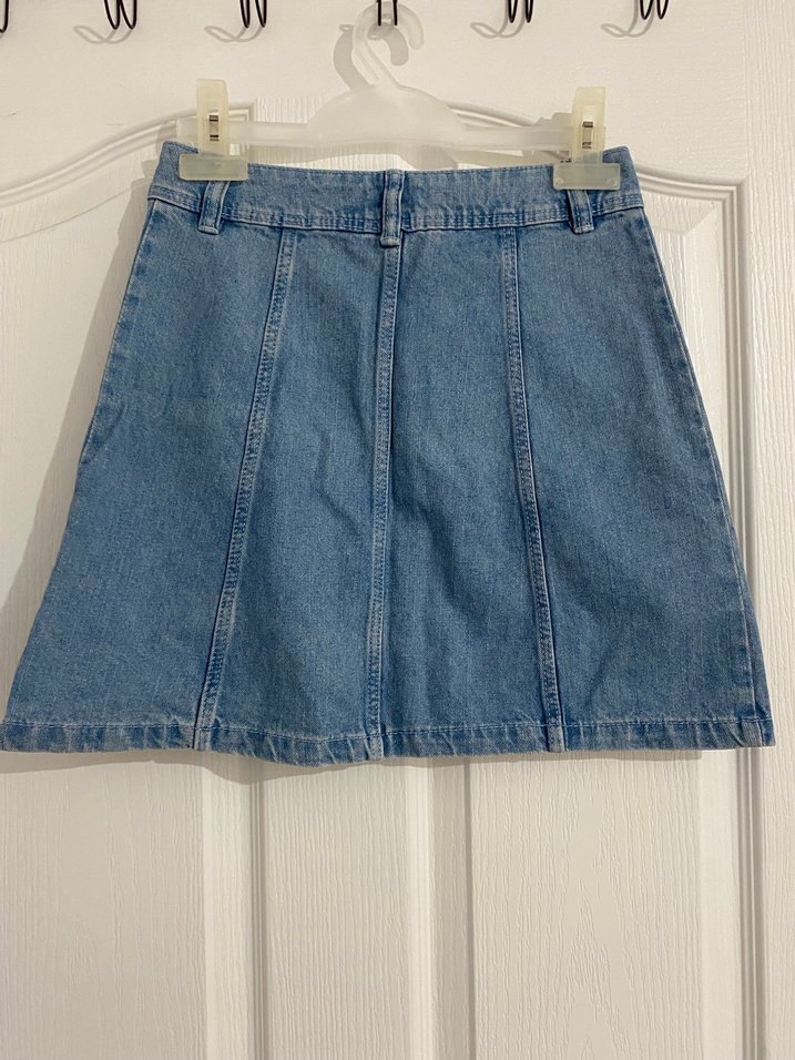 Düğmeli Mavi Denim Mini Etek - Görsel 3