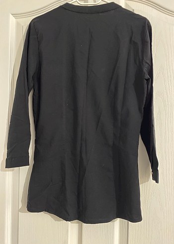 Siyah Keten Uzun Kollu Düğmeli Kadın Gömlek - Görsel 2