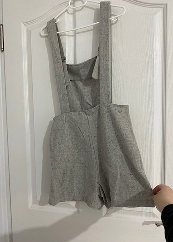 Gri Keten Midi Kadın Tulum - Görsel 2