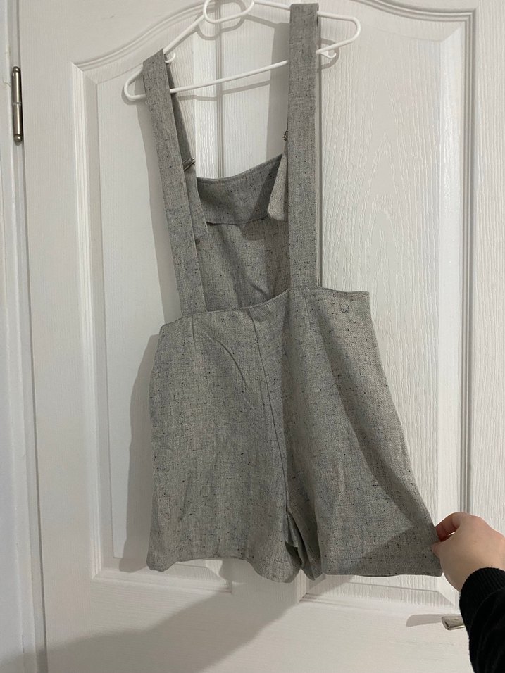 Gri Keten Midi Kadın Tulum - Görsel 2