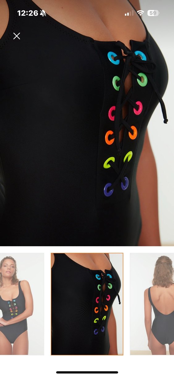 Siyah Bağcıklı Kadın Mayo - Görsel 3