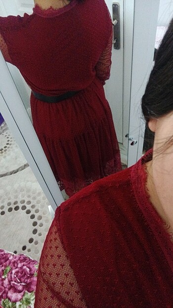 s Beden Bordo uzun elbise