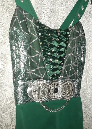 Diğer Zincir Detaylı Yeşil Uzun Gotik Elbise kiloş arkası lastikli