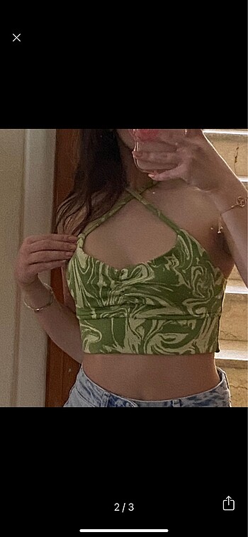 xs Beden PULL&BEAR yeşil kısa crop