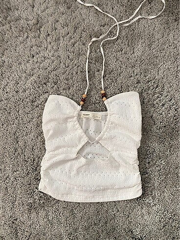 Pull and Bear Pull&bear beyaz boncuklu crop