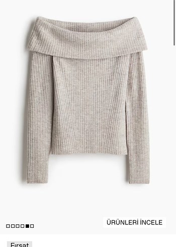 H&M Bej Triko Kayık Yaka Kadın Kazak