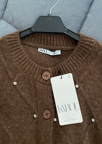 Nakışlı Kahverengi Örgü Hırka - Görsel 2