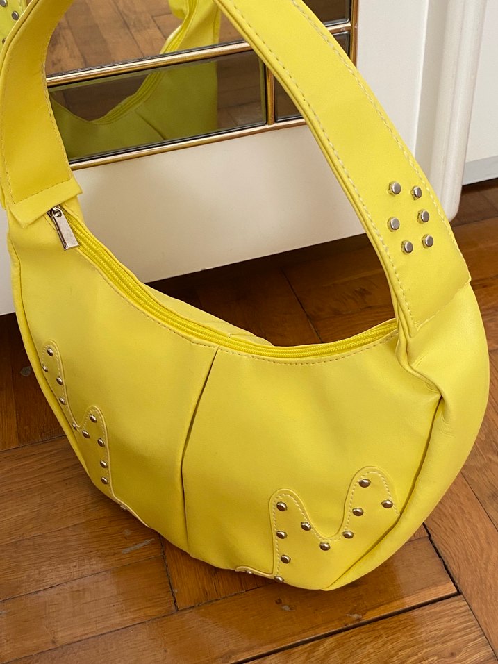 Sarı Deri Tokalı kadın çanta - Görsel 3