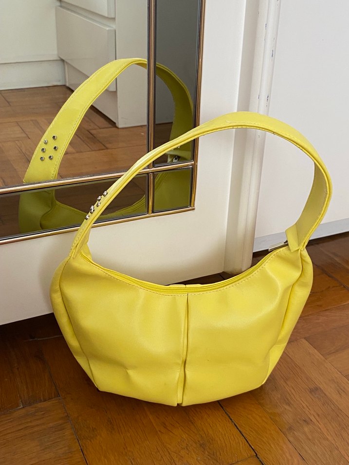 Sarı Deri Tokalı kadın çanta - Görsel 2