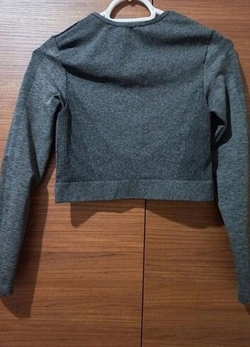 Dilvin Dilvin Gri Renk Uzun Kollu Crop Bluz